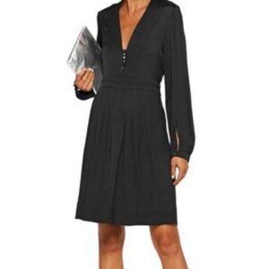 Isabel Marant Étoile Black Long Sleeve Midi Crepe Dress Button V-Neck 36 (US 4)